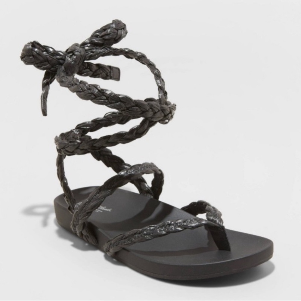 Universal Thread Black Braided Lace Up Gladiator Sandals 9 NEW